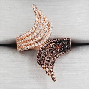 Chocolate & White Diamond Simulants Rose Gold - 925 Sterling Silver Ring